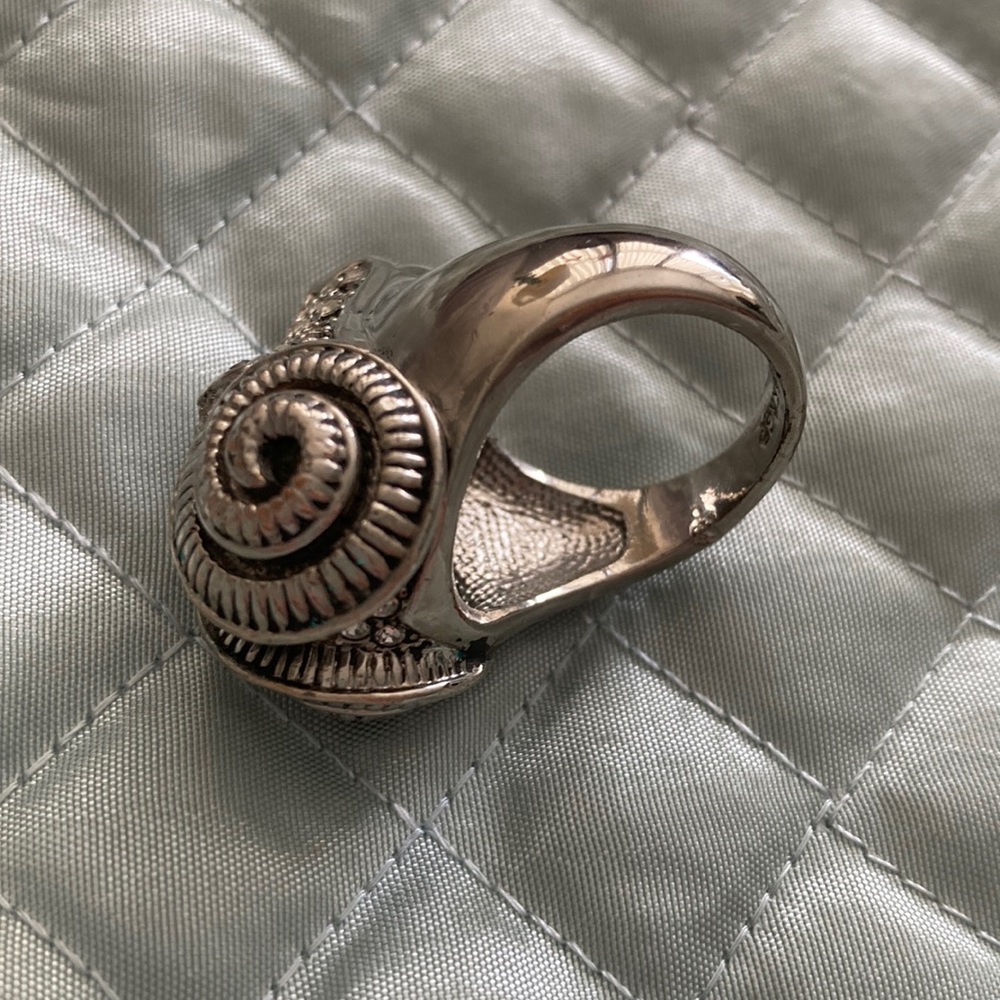 Large Chunky Ram's Head Silver Ring - image 2